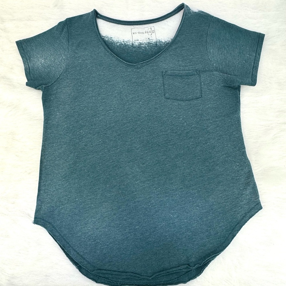 Free People We The Free V-Neck Scoop Hem Pocket Tee Teal Marled Knit Size Medium